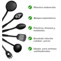Set De Cocina X 6 Utensilios Kit Cocinar Nylon Negro en internet