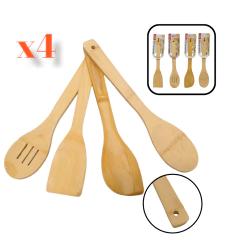 Set Utensilios Kit x4 Cocina Madera Bambu Cocina Bazar