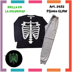 Pijama ESQUELETO / CALAVERA estampa GLOW que BRILLA en la oscuridad 100%  algodón peinado premium