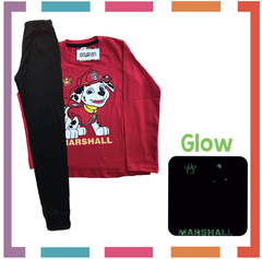Pijama MARSHALL Patrulla Canina Paw Patrol estampa GLOW que BRILLA en la oscuridad 100% algodón peinado premium