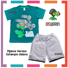 Pijama Verano PLANTAS vs ZOMBIES Remera + Short estampa CLÁSICA 100% algodón peinado premium. - tienda online