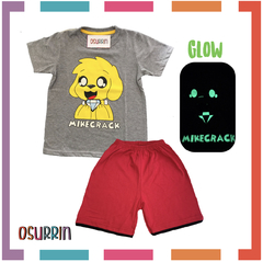 Pijama Verano MIKECRACK Remera + Short estampa GLOW que BRILLA en la oscuridad 100% algodón peinado premium en internet