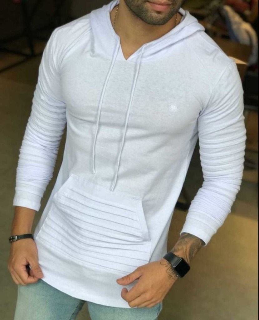 Camisa Manga Longa Long com Capuz, nas cores Preta e Branca