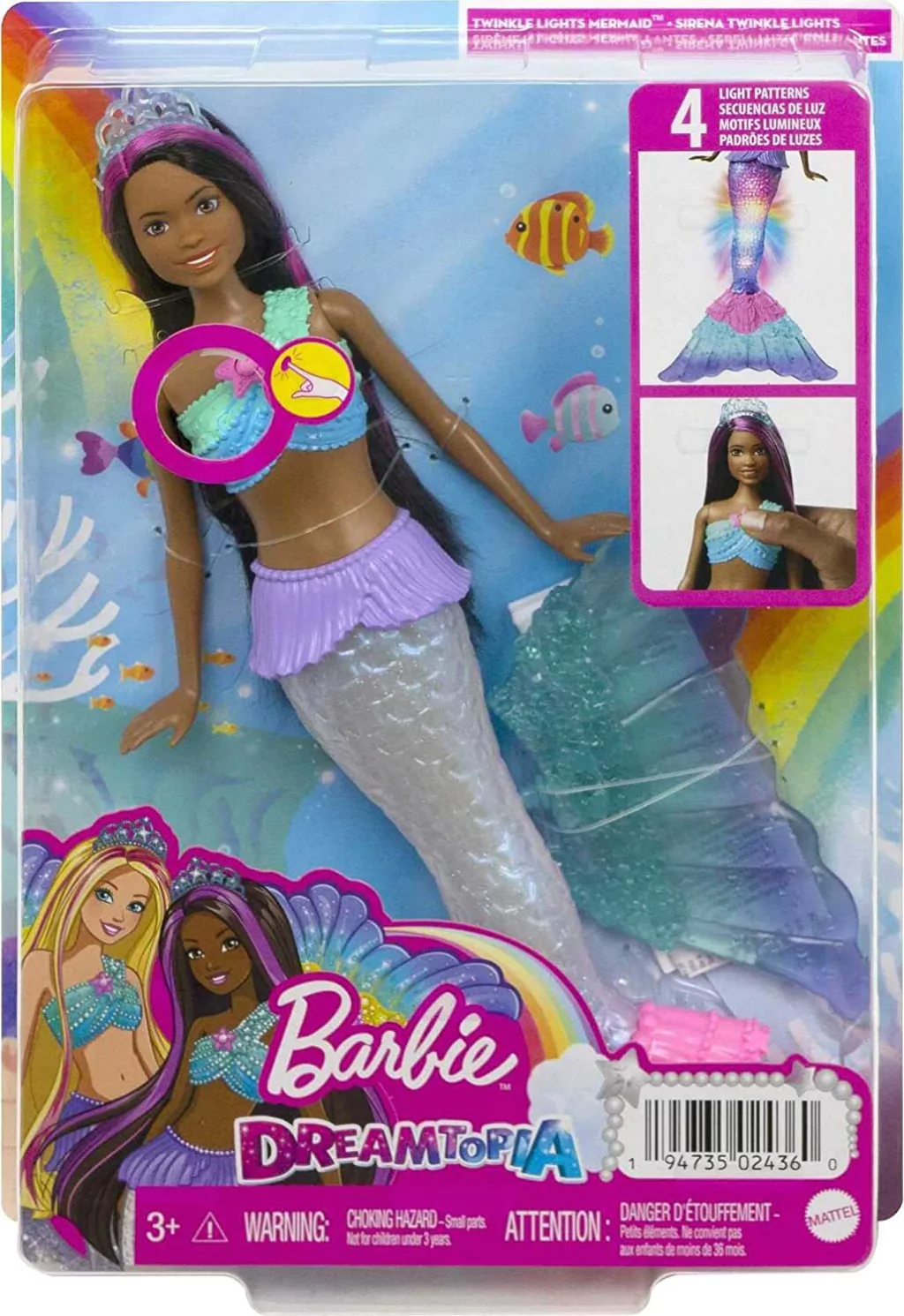 Muñeca Barbie de sirena con cola iluminada parpadeante activada por agua,  juguetes Barbie Dreamtopia sirena