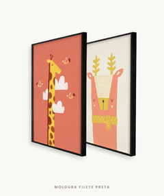Conjunto com 2 Quadros Decorativos - Girafa Fundo Rosa + Cervo Color - loja online
