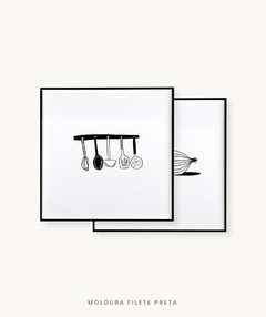 Conjunto com 2 Quadros Decorativos - Utensílios Cozinha + Cebola P&B - Quadrado - comprar online