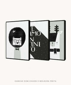 Conjunto com 3 Quadros Decorativos - Leão P&B + Te Amo Infinito + Cervo P&B - loja online