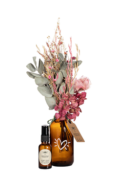 Kit Mini Vasos Com Flores Secas Amizade (Rosa) e Aromatizante Spray Para Flores Secas Chá Branco e Bambu 30ml na internet
