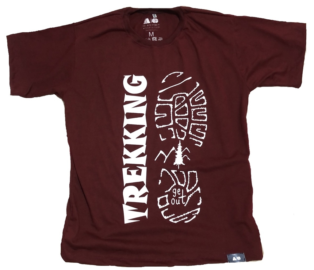Camiseta de algodão vinho estampada Trekking