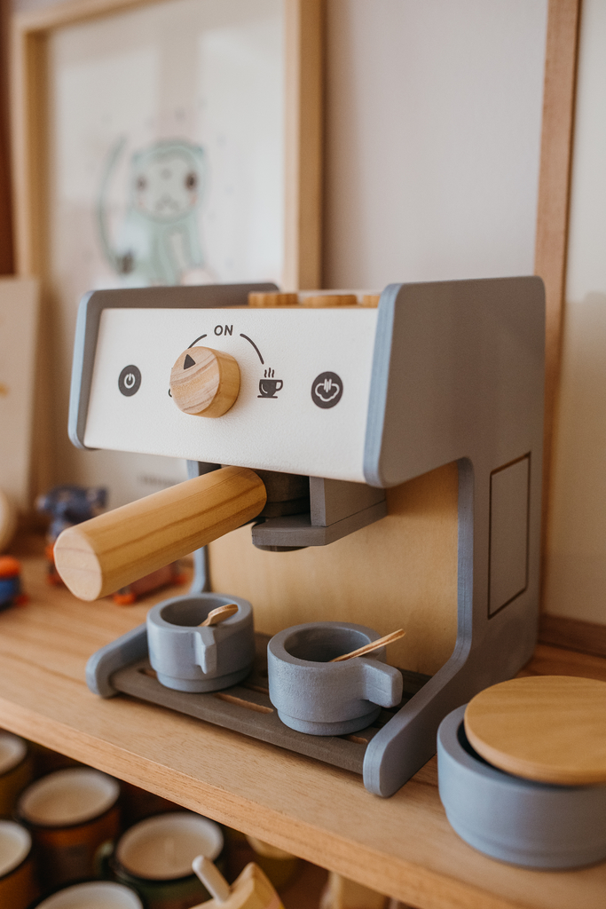 Cafetera expresso de madera con accesorios (: