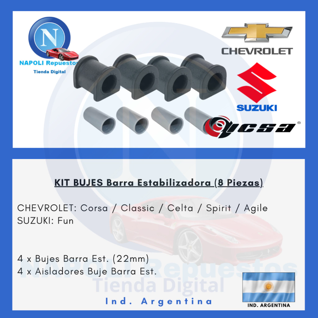 Bujes Kit Chevrolet Corsa / Classic / Celta / Spirit + Aisladores - Barra  Estabilizadora 22mm - 8 Piezas
