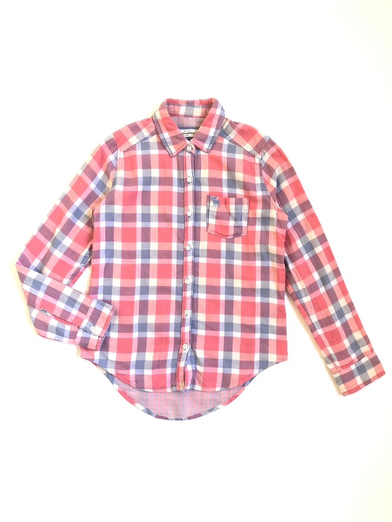 CAMISA ML A CUADROS ROSA Y CELESTE - ABERCROMBIE & FITCH - talle: 11-12