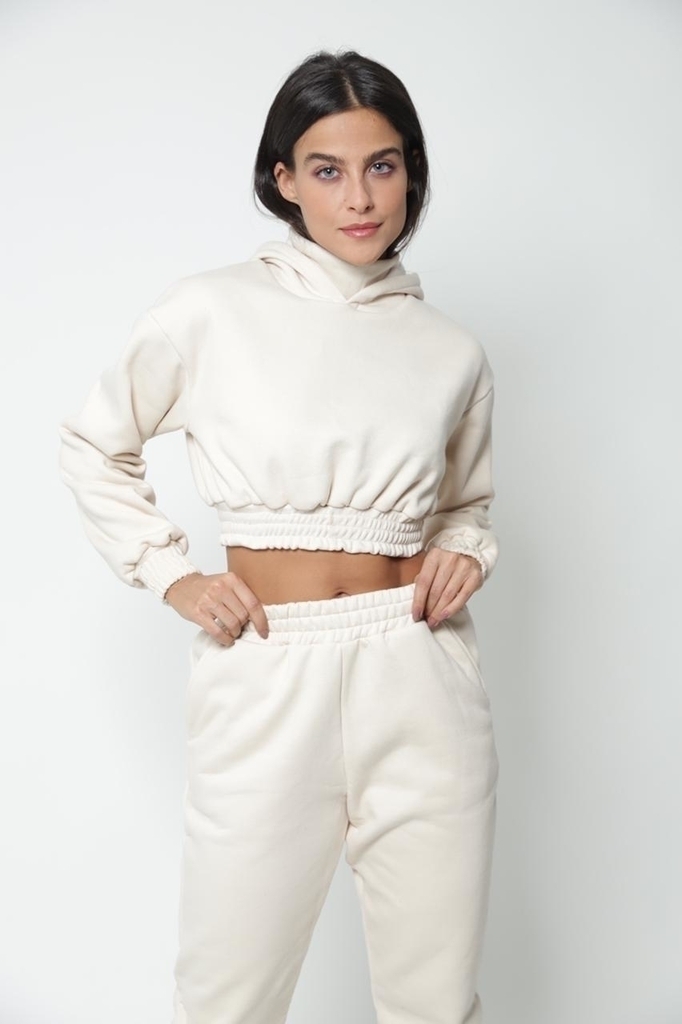 beige cropped moletom com capuz