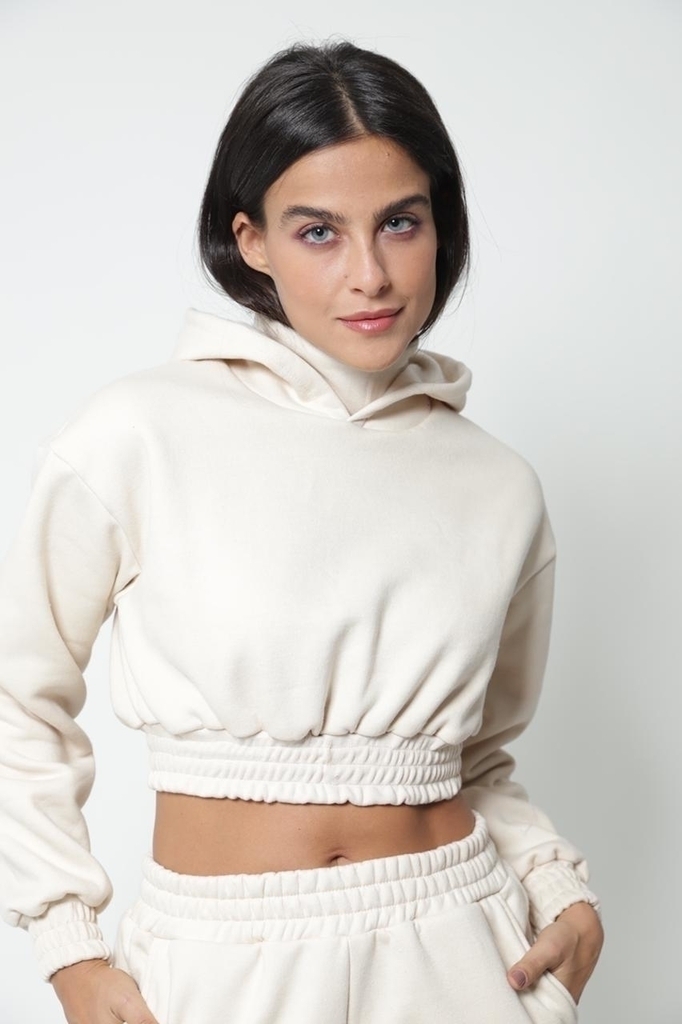 beige cropped moletom com capuz