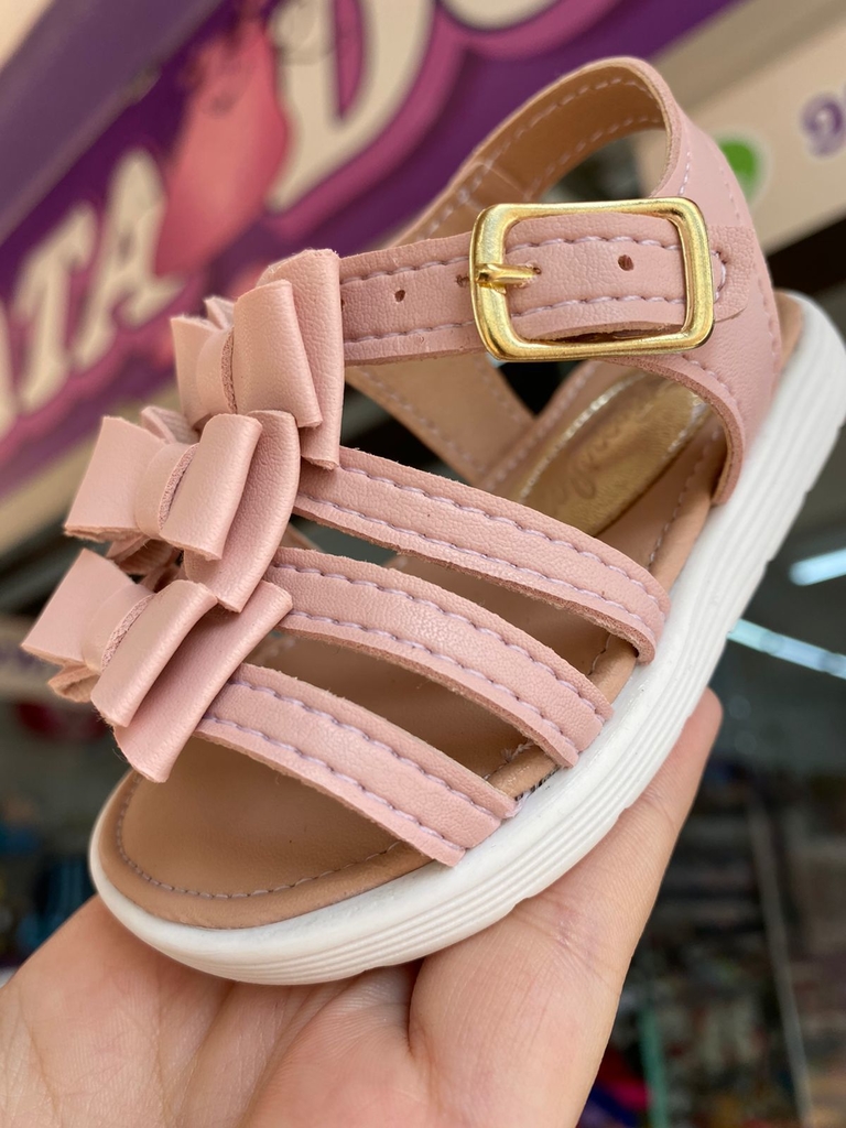 Sandália Social Baby 3 Laços Rosa Bebê