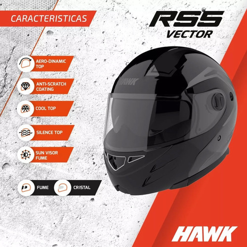CASCO HAWK RS5 VECTOR REBATIBLE DOBLE VISOR NEGRO MATE