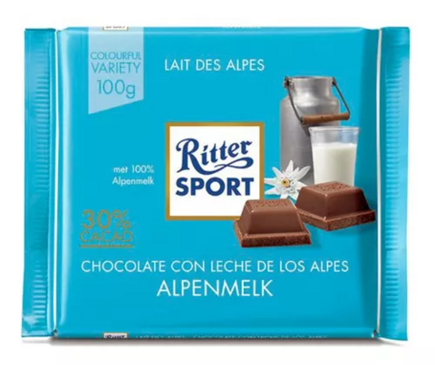 Chocolate Ritter Sport con Leche de los Alpes x 100g