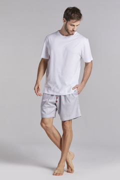 Pijama Curto Algodão Cinza/Branco (1012.01)