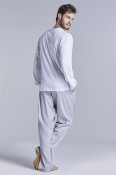 Pijama Longo Algodão Cinza/Branco (1013.01) - comprar online