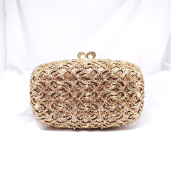 Bolsa Clutch Métalica Monroe Cravejada Cristais e Zircônias Douradas/Rosé