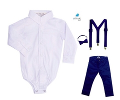 Conjunto Antony - Camisa Branca e Calça Azul Marinho (quatro peças) | Azul Marinho
