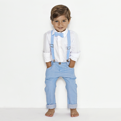 Conjunto Joaquim - Azul Bebê (calça,camisa e suspensório/gravata) | Sarja