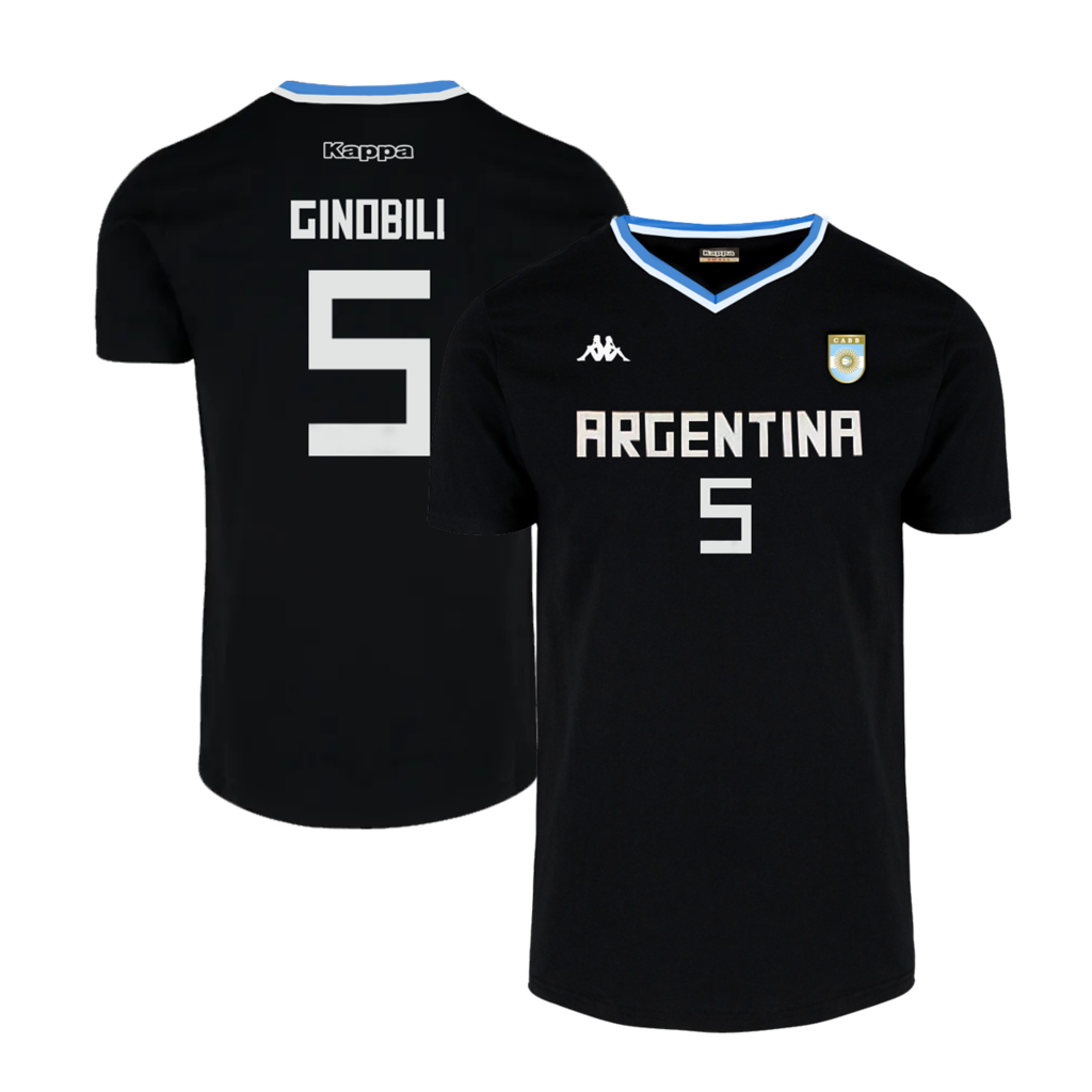 Remera Básquet Selección Argentina Kappa C/negro #5 Ginobili - Adulto