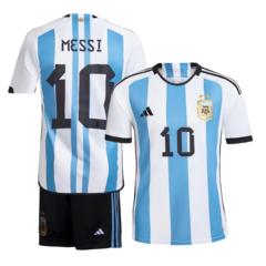 Kit Selección Argentina Titular Adidas Mundial Qatar 2022 #10 Messi - Infantil