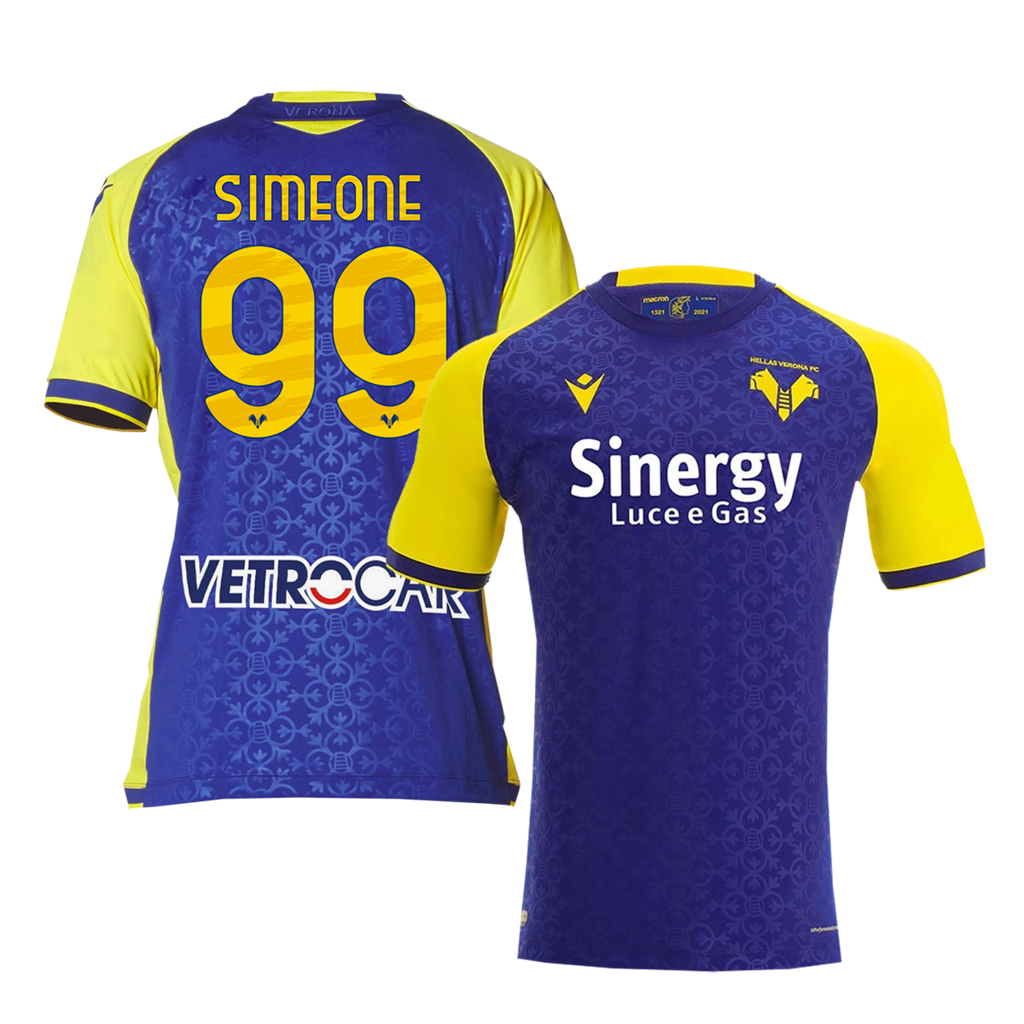 Camiseta Hellas Verona Titular Macron 2022 #99 Simeone - Adulto