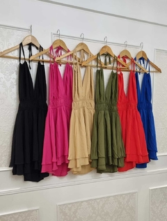Vestido Zoe De Fibrana Con Doble Bretel, Elastico En La Cintura Y Doble Volado Art 7054 - tienda online
