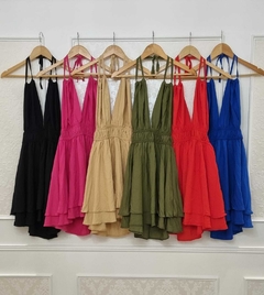 Vestido Zoe De Fibrana Con Doble Bretel, Elastico En La Cintura Y Doble Volado Art 7054 en internet