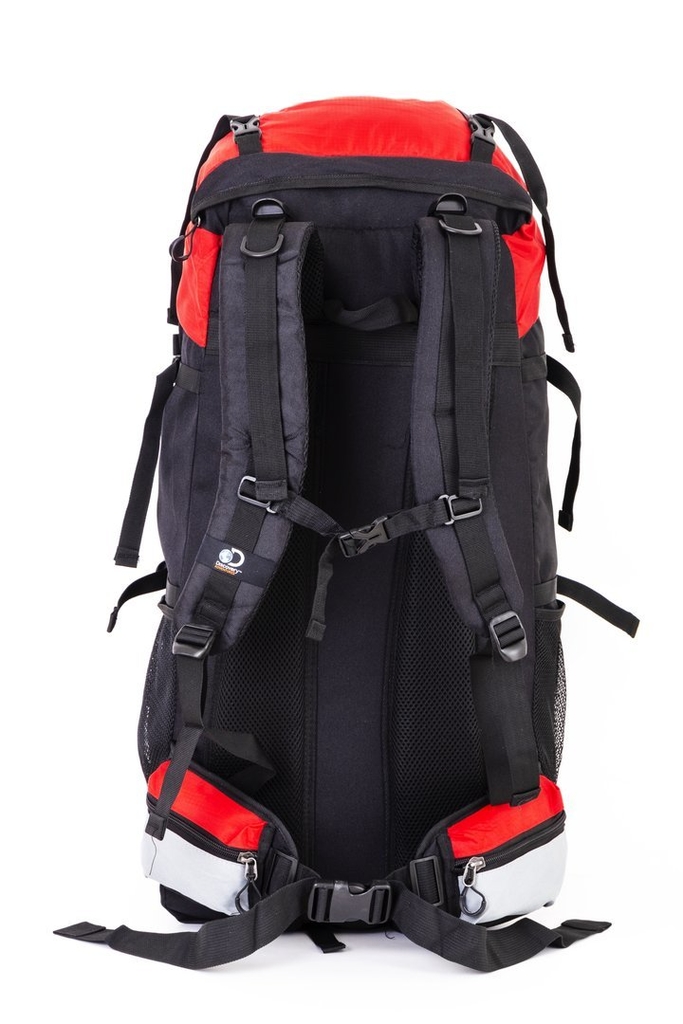 MOCHILA DISCOVERY ADVENTURE NEGRA CON GRIS Y ROJA CIERRE AL MEDIO 75 + 5 L