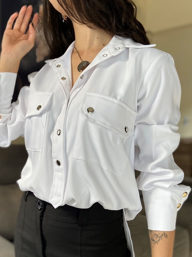 Camisa feminina manga longa branca