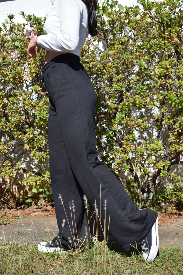 Calça Wide Leg Moletom Cinza | LV Store