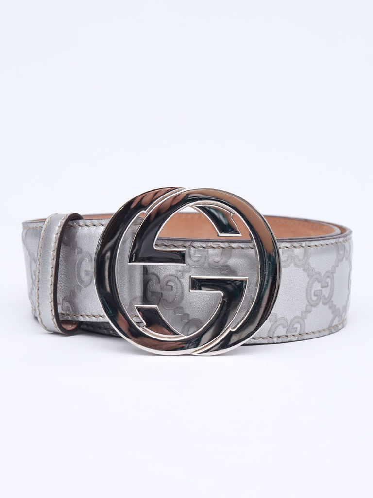 Cinto Gucci Interlocking GG Buckle Silver Tam 80