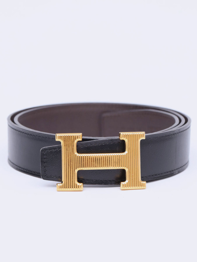 Cinto Hermès 32mm Gold Plated H Strie Tam 85