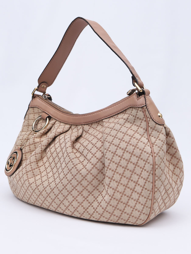 gucci brown diamante canvas shoulder bolsa