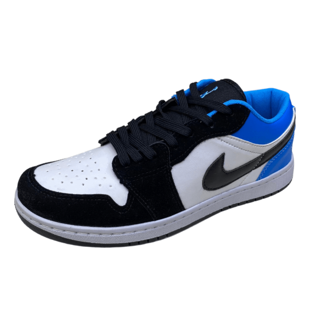 Tenis Air Jordan 1 Low Cano Baixo Camursa Preto Branco E Azul Tenis Air Jordan 1 Low Cano Baixo Camursa Preto Branco E Azul