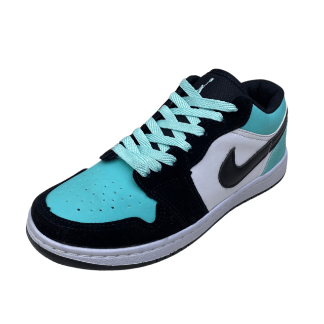 TÊNIS AIR JORDAN 1 LOW CANO BAIXO CAMURSA PRETO BRANCO E TURQUESA