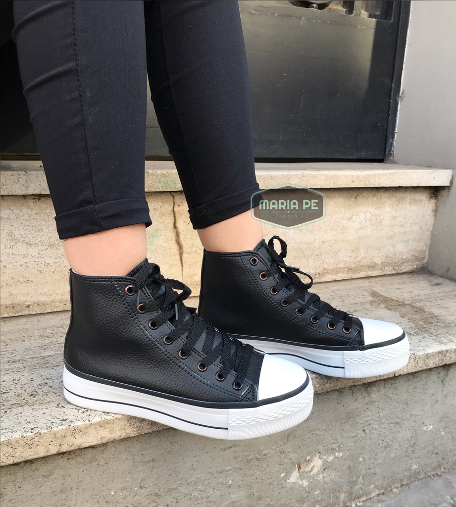 Botitas converse negras de cuero discount