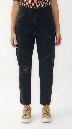 Mom fit negro con roturas (MONTENEGRO)