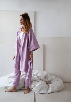 Conjunto moletom com felpa kimono + calça pijama lilás - comprar online