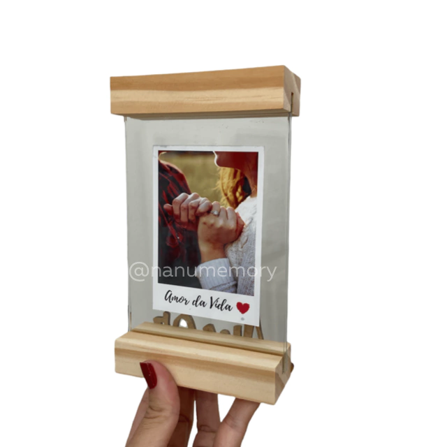 Porta Retrato Polaroid Vidro duplo AMOR