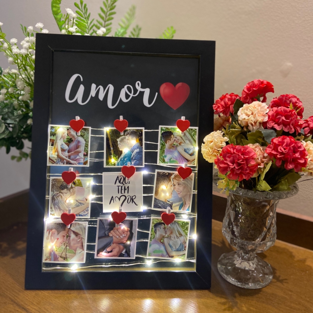 Nanu Memory Porta Retrato de Led Amor Dourado