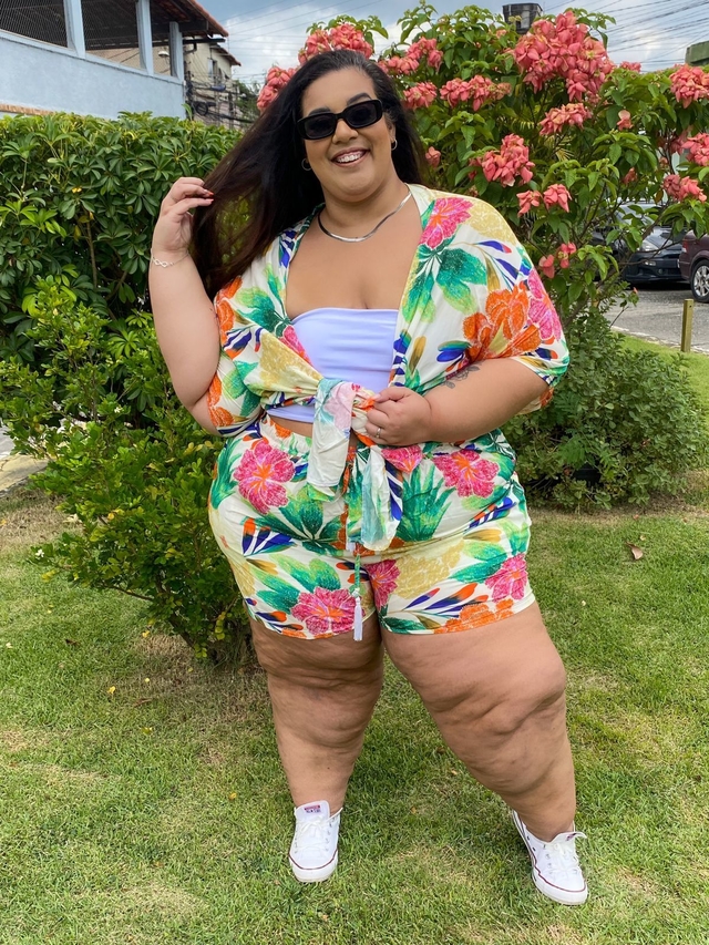 conjunto plus size kimono