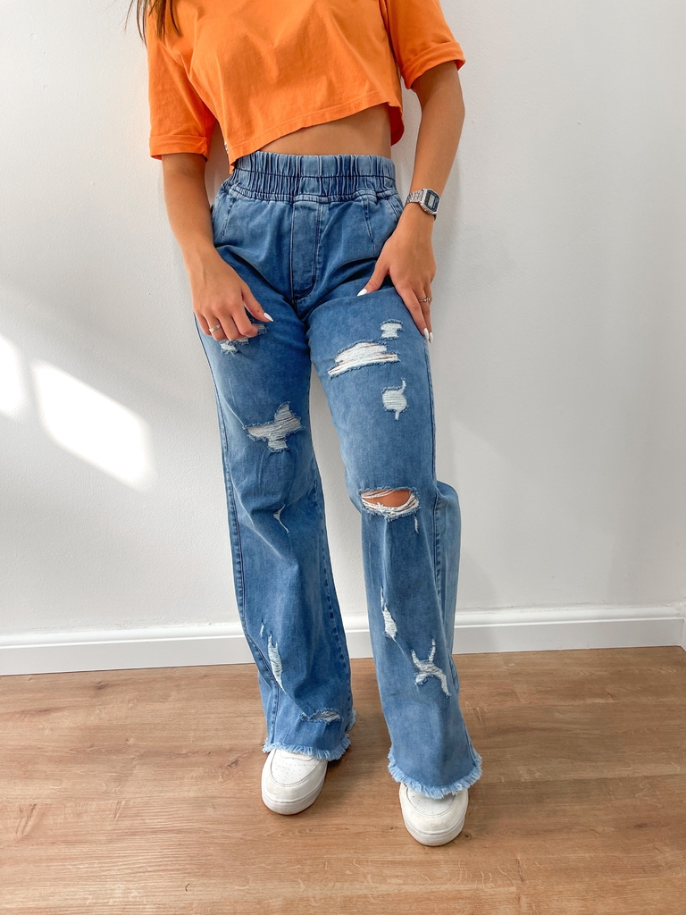 Calça Jeans Wide Leg Zoe Moreira Elástico Na Cintura | Cris Sakaue