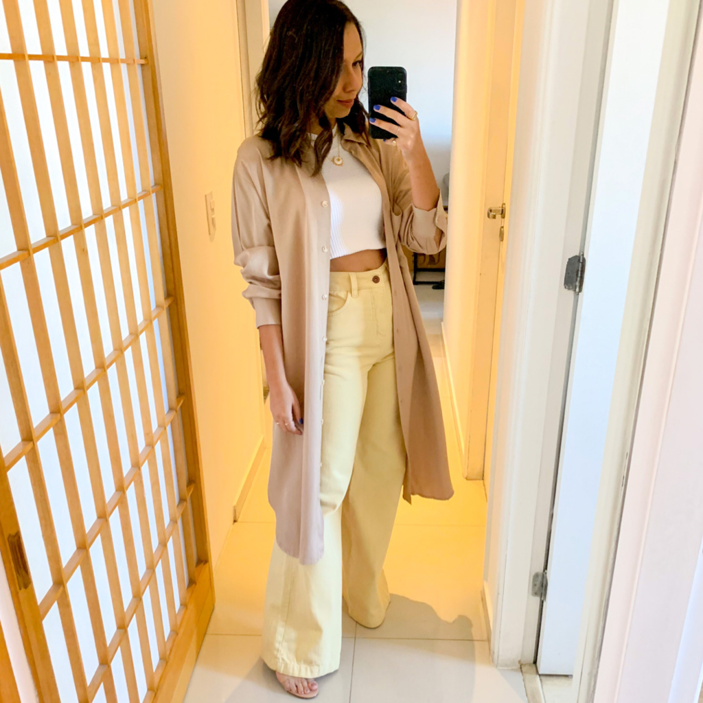 Calça Wide Leg Bege - Comprar em Five Closet