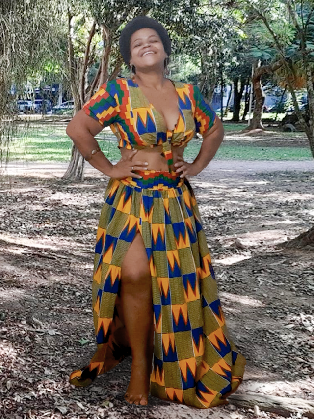 Conjunto africano cropped amarração na frente e saia com fenda peça  exclusiva tamanho G