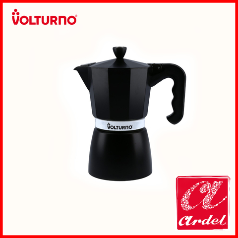Cafetera 12 Pocillos Negra Aluminio Volturno