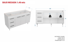 Bajo Mesada Premium de 1,40 Blanco Con Puertas Carvalho Messo Con Mesada - comprar online